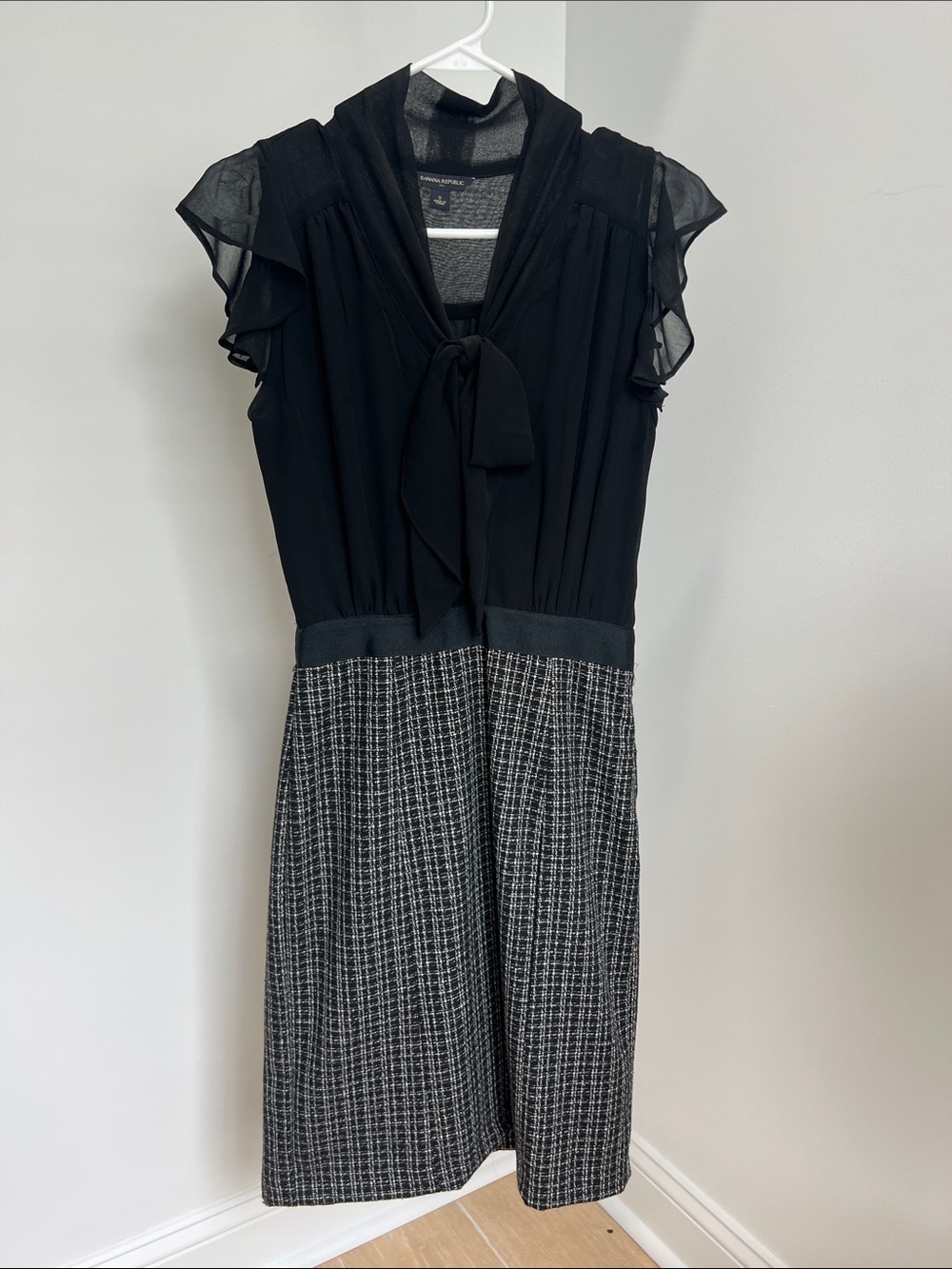 Calvin Klein Black Top with Gray Tweed Midi Dress